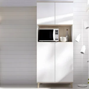 Credenza da cucina 4 ante 1 nicchia Bianco e Rovere WAJDI con Cassetti Soft-Close