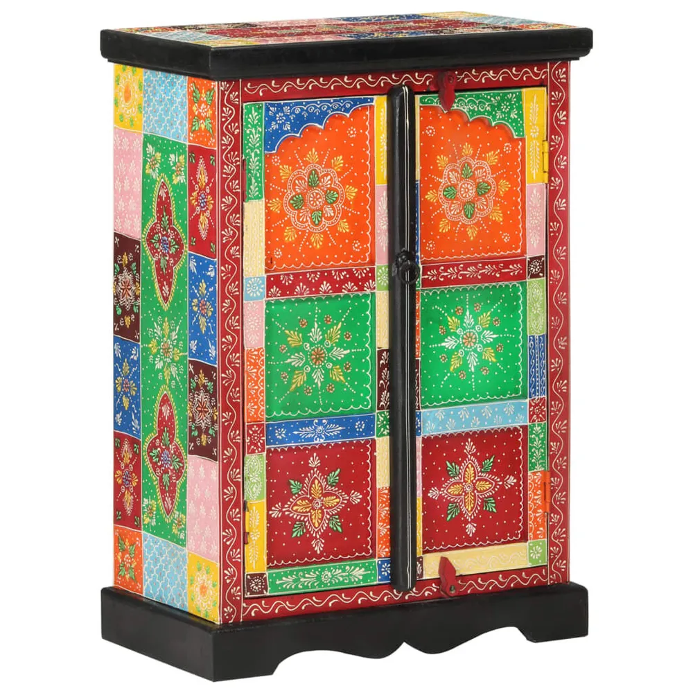 Credenza Dipinta Mano con Ante 53x30x75 cm Legno Massello Mango | Resistente all'Umidità e ai Graffi