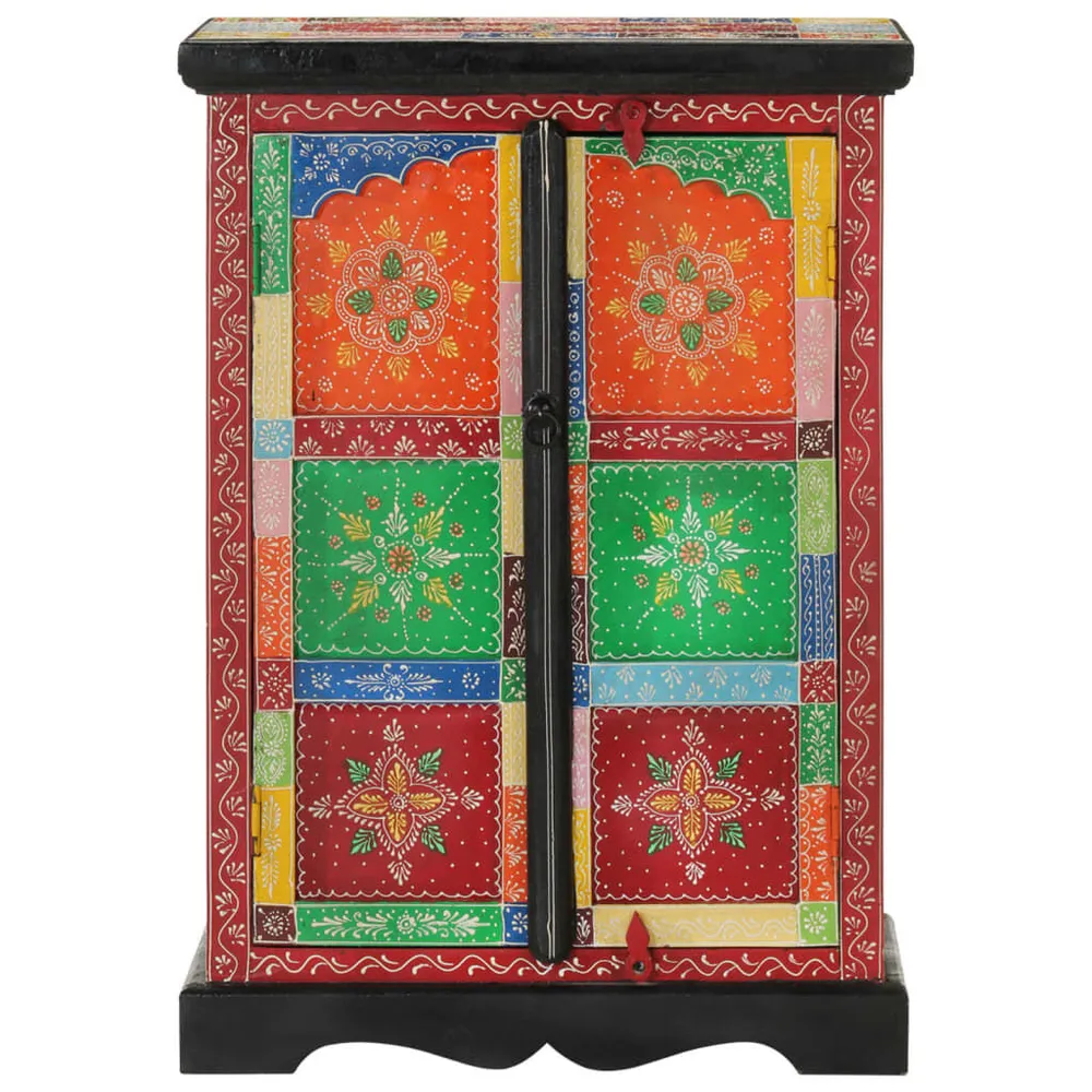 Credenza Dipinta Mano con Ante 53x30x75 cm Legno Massello Mango | Resistente all'Umidità e ai Graffi
