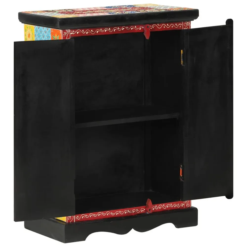 Credenza Dipinta Mano con Ante 53x30x75 cm Legno Massello Mango | Resistente all'Umidità e ai Graffi