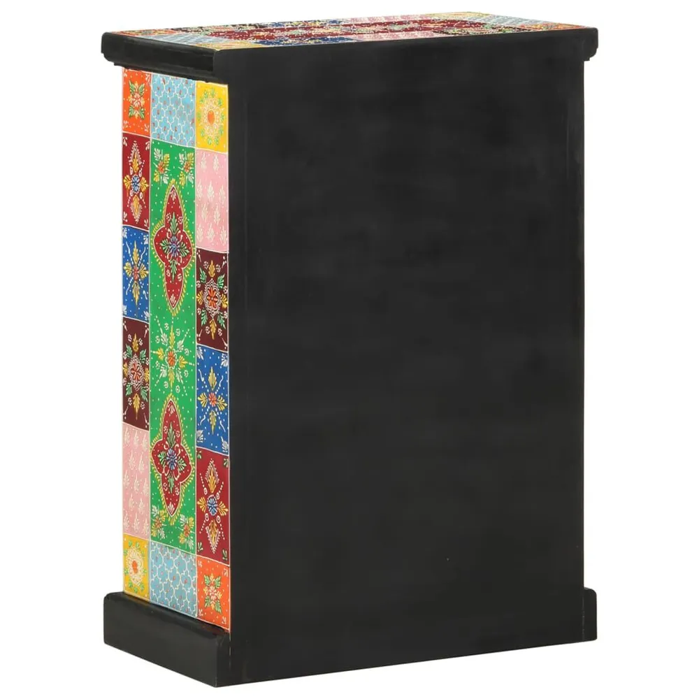 Credenza Dipinta Mano con Ante 53x30x75 cm Legno Massello Mango | Resistente all'Umidità e ai Graffi