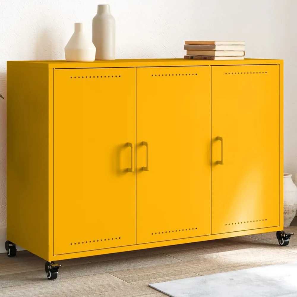 Credenza Giallo Senape 100,5x39x72 cm Acciaio