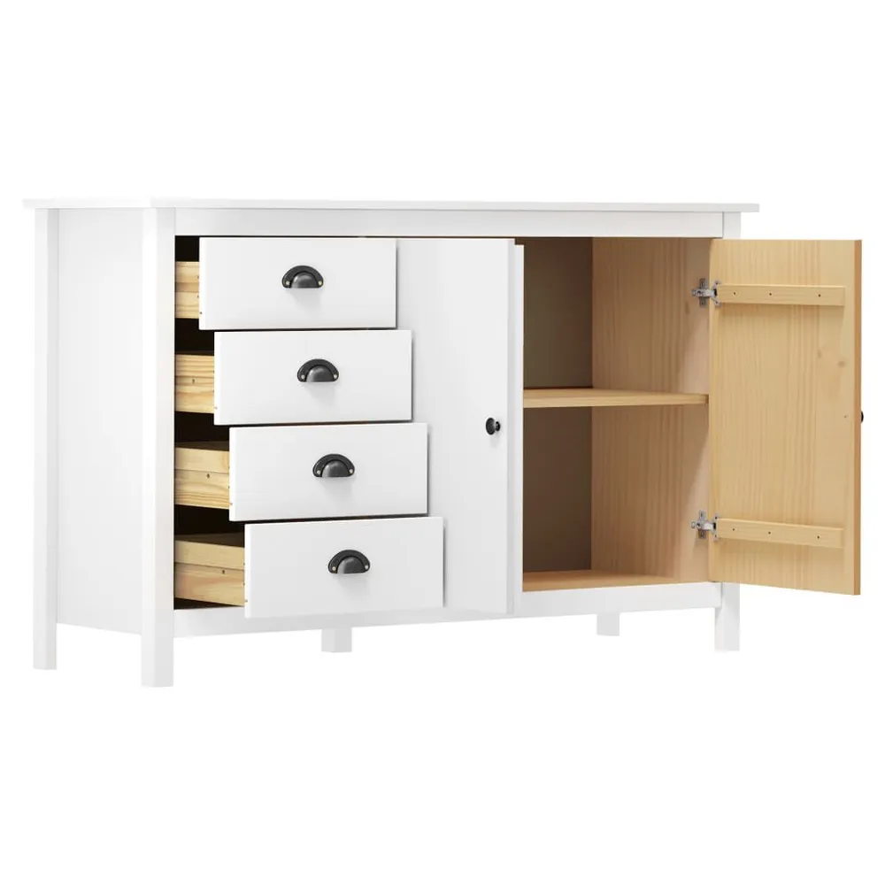 Credenza Hill Bianca 130x40x80 cm Legno Massello di Pino