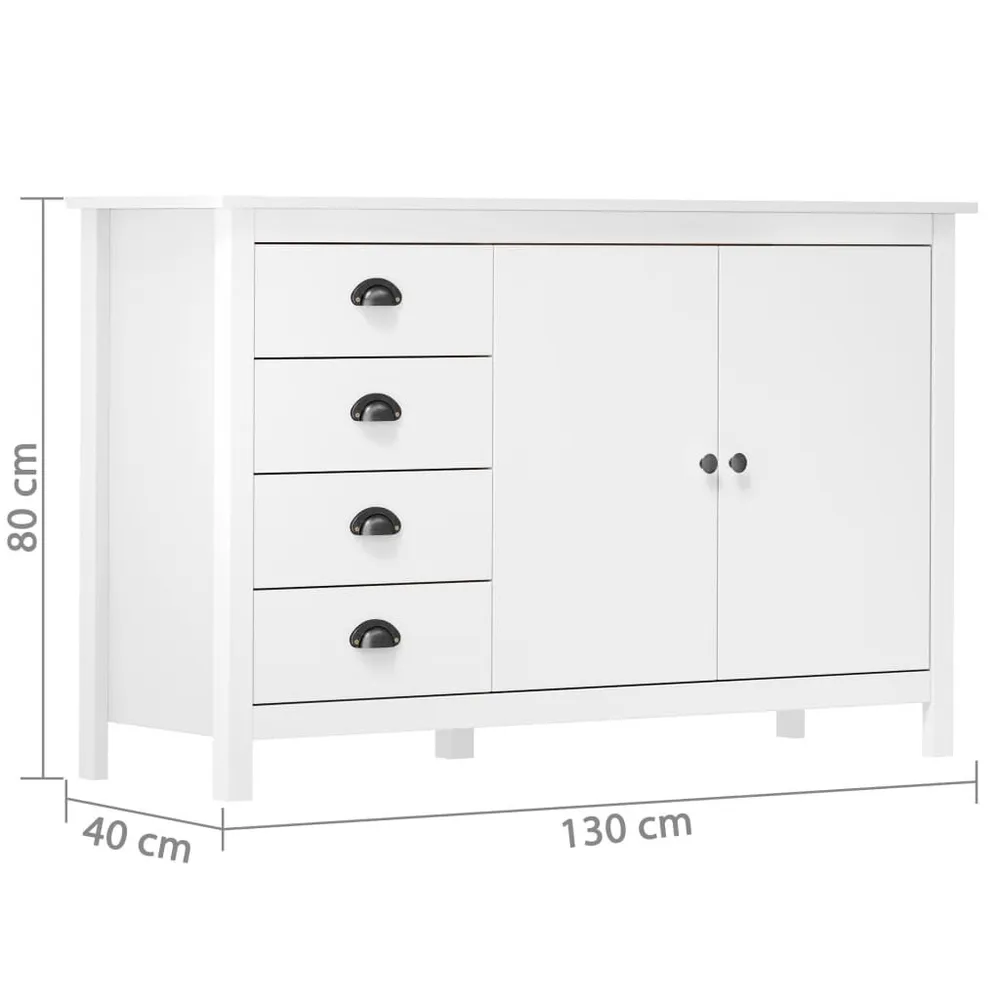 Credenza Hill Bianca 130x40x80 cm Legno Massello di Pino