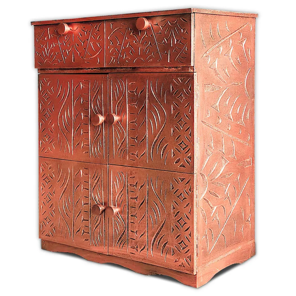Credenza legno intagliato stile etnico 6 ante L70cm Anthiika Bois Cuivre Design Industriale