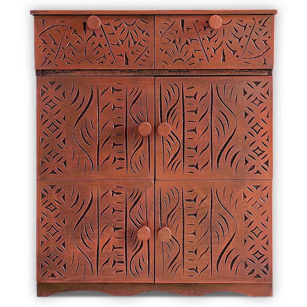 Credenza legno intagliato stile etnico 6 ante L70cm Anthiika Bois Cuivre Design Industriale
