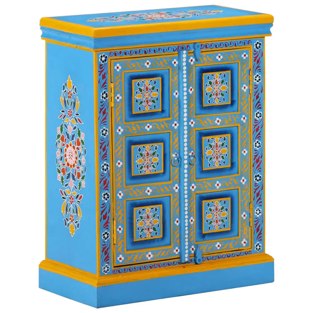 Credenza Legno Massello di Mango Turchese Dipinta Mano con Cassetti Soft-Close