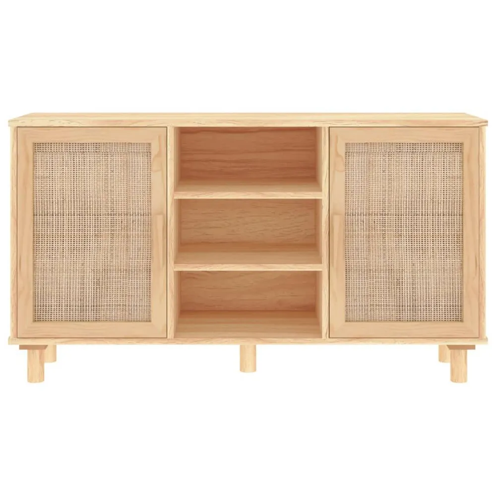 Credenza Marrone 105x30x60cm Massello di Pino e Rattan Naturale