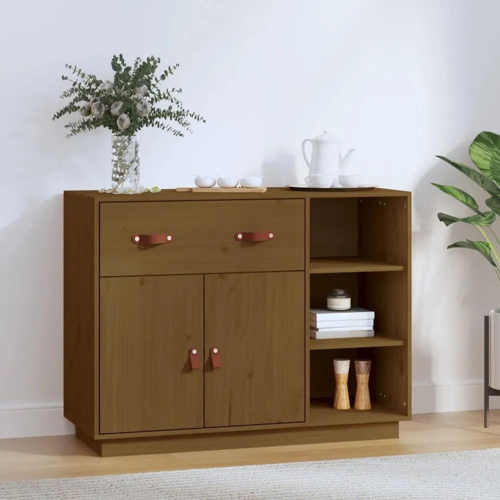 Credenza Marrone Ambra 98,5x40x75 cm Legno Massello di Pino