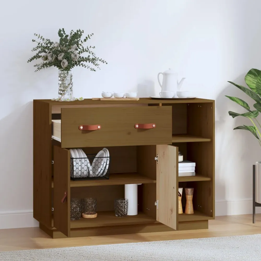 Credenza Marrone Ambra 98,5x40x75 cm Legno Massello di Pino