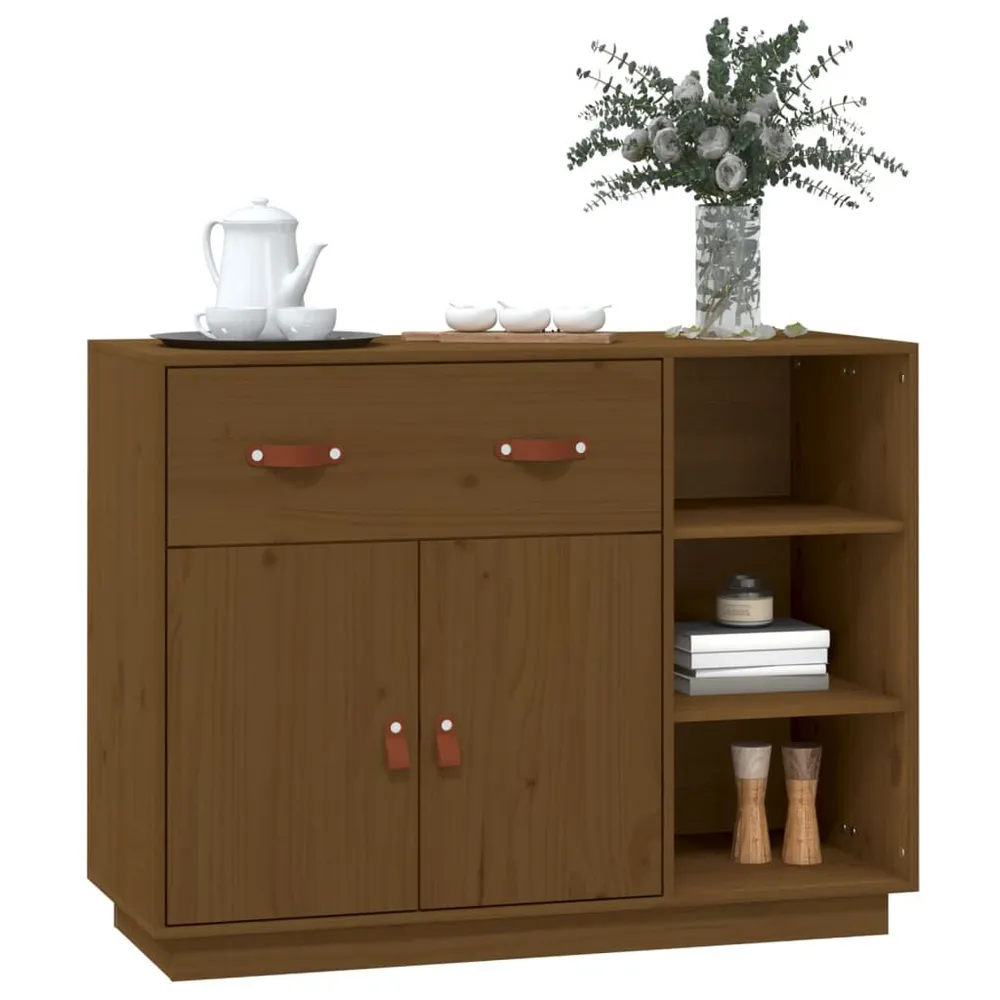 Credenza Marrone Ambra 98,5x40x75 cm Legno Massello di Pino