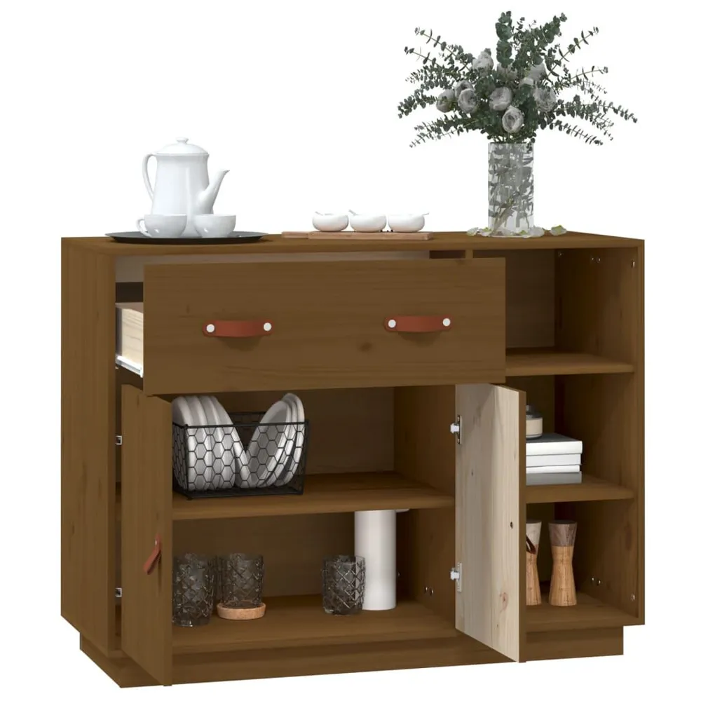 Credenza Marrone Ambra 98,5x40x75 cm Legno Massello di Pino