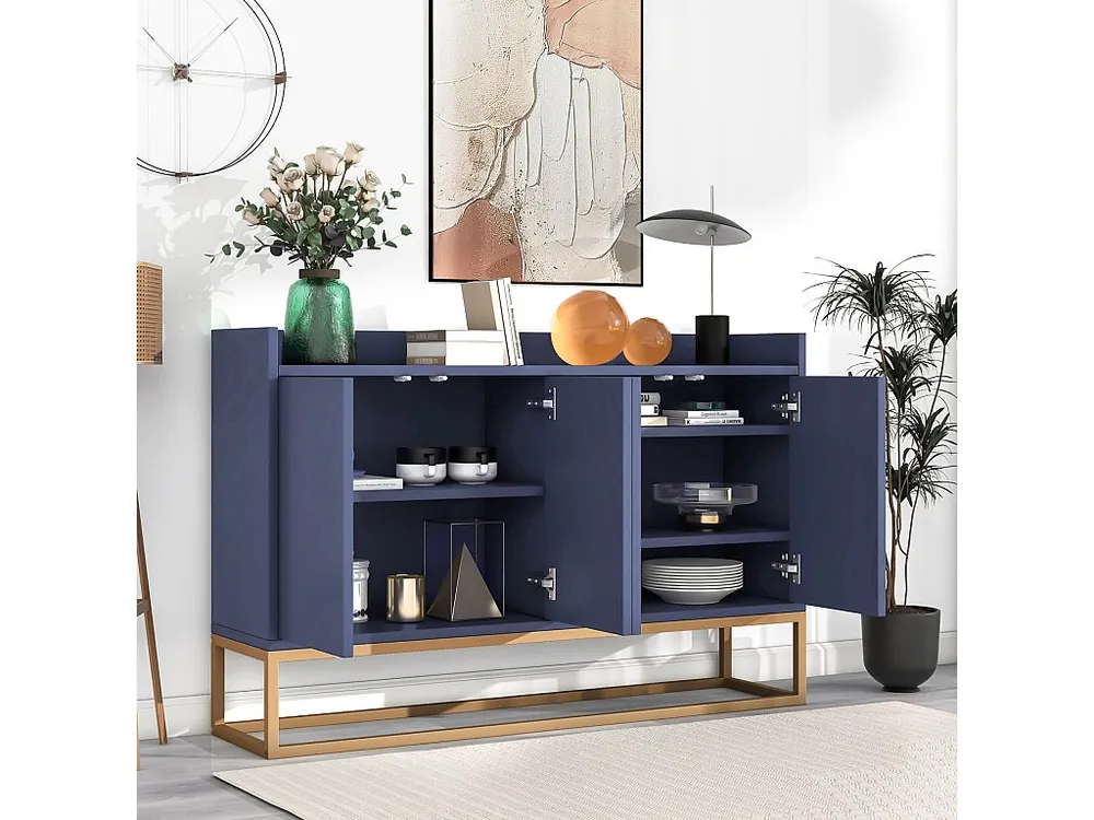 Credenza moderna 120 x 30 x 80 cm - Credenza stile minimalista 4 ante per sala da pranzo, soggiorno, cucina - blu navy Ant...