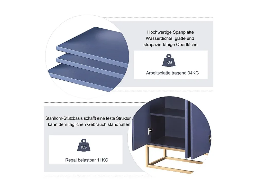 Credenza moderna 120 x 30 x 80 cm - Credenza stile minimalista 4 ante per sala da pranzo, soggiorno, cucina - blu navy Ant...