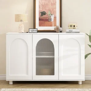 Credenza moderna con 3 ante - 120 x 40 x 78,5 cm - MDF e pannelli di particelle - per soggiorno o cucina - Bianco Set Comp...