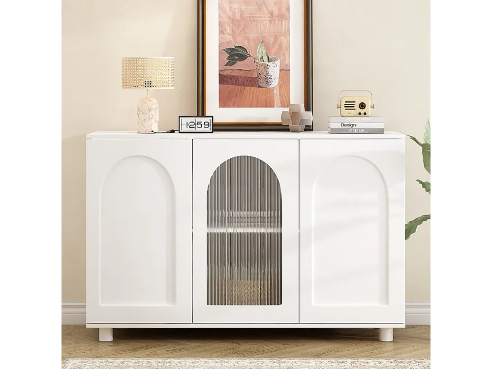 Credenza moderna con 3 ante - 120 x 40 x 78,5 cm - MDF e pannelli di particelle - per soggiorno o cucina - Bianco Set Comp...
