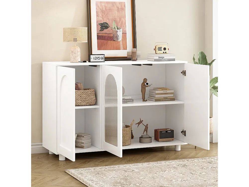 Credenza moderna con 3 ante - 120 x 40 x 78,5 cm - MDF e pannelli di particelle - per soggiorno o cucina - Bianco Set Comp...