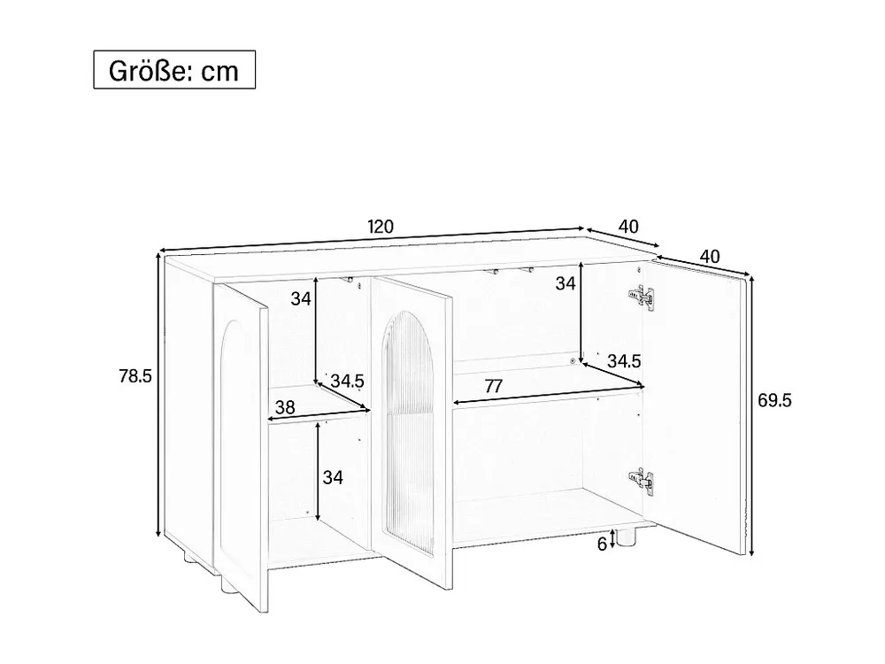 Credenza moderna con 3 ante - 120 x 40 x 78,5 cm - MDF e pannelli di particelle - per soggiorno o cucina - Bianco Set Comp...