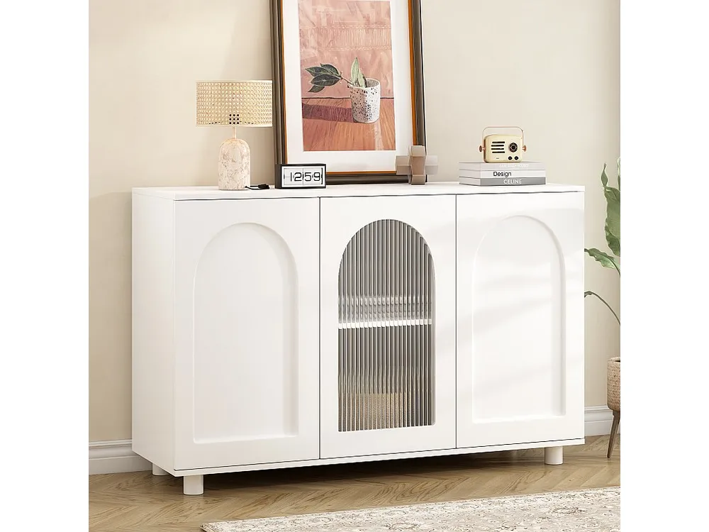 Credenza moderna con 3 ante - 120 x 40 x 78,5 cm - MDF e pannelli di particelle - per soggiorno o cucina - Bianco Set Comp...
