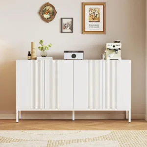 Credenza moderna con 4 ante - 140 x 41,5 x 80 cm - MDF e pannelli di particelle - per soggiorno o cucina - Bianco Antimacc...