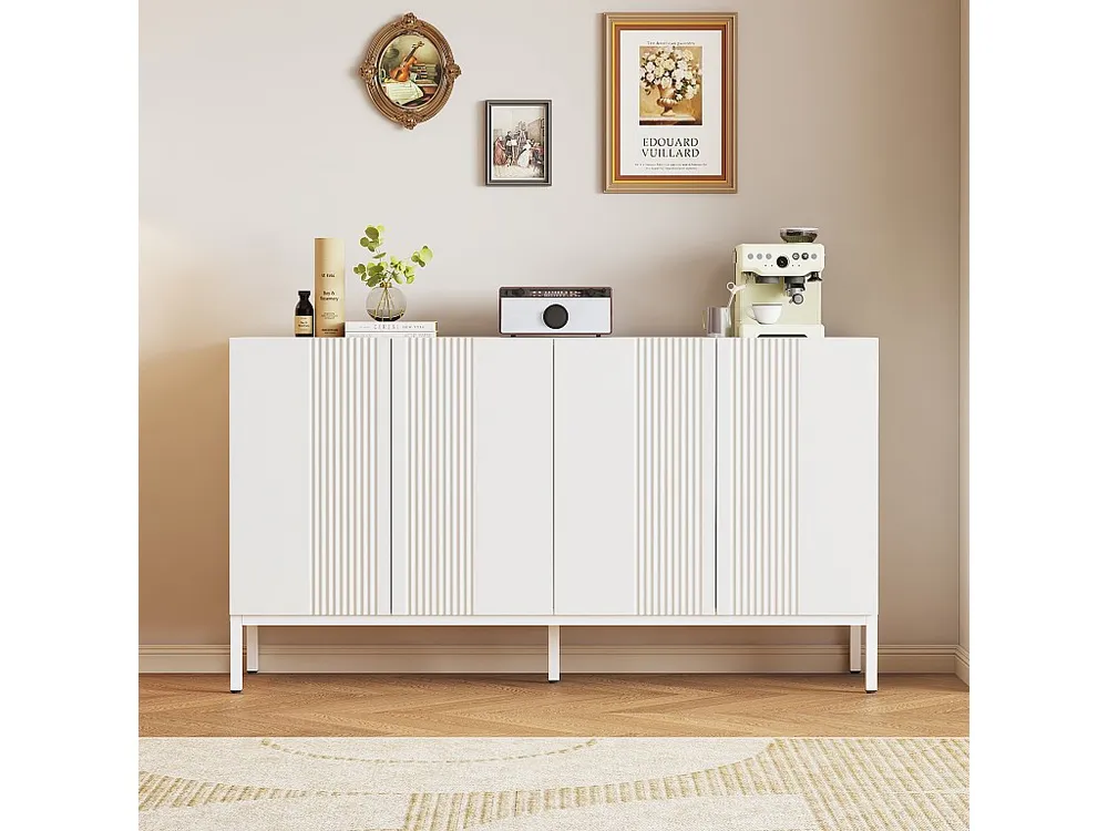 Credenza moderna con 4 ante - 140 x 41,5 x 80 cm - MDF e pannelli di particelle - per soggiorno o cucina - Bianco Antimacc...
