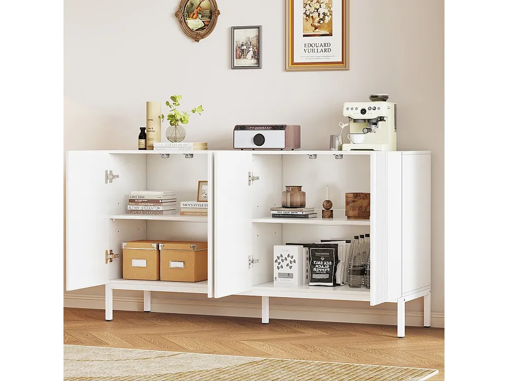 Credenza moderna con 4 ante - 140 x 41,5 x 80 cm - MDF e pannelli di particelle - per soggiorno o cucina - Bianco Antimacc...