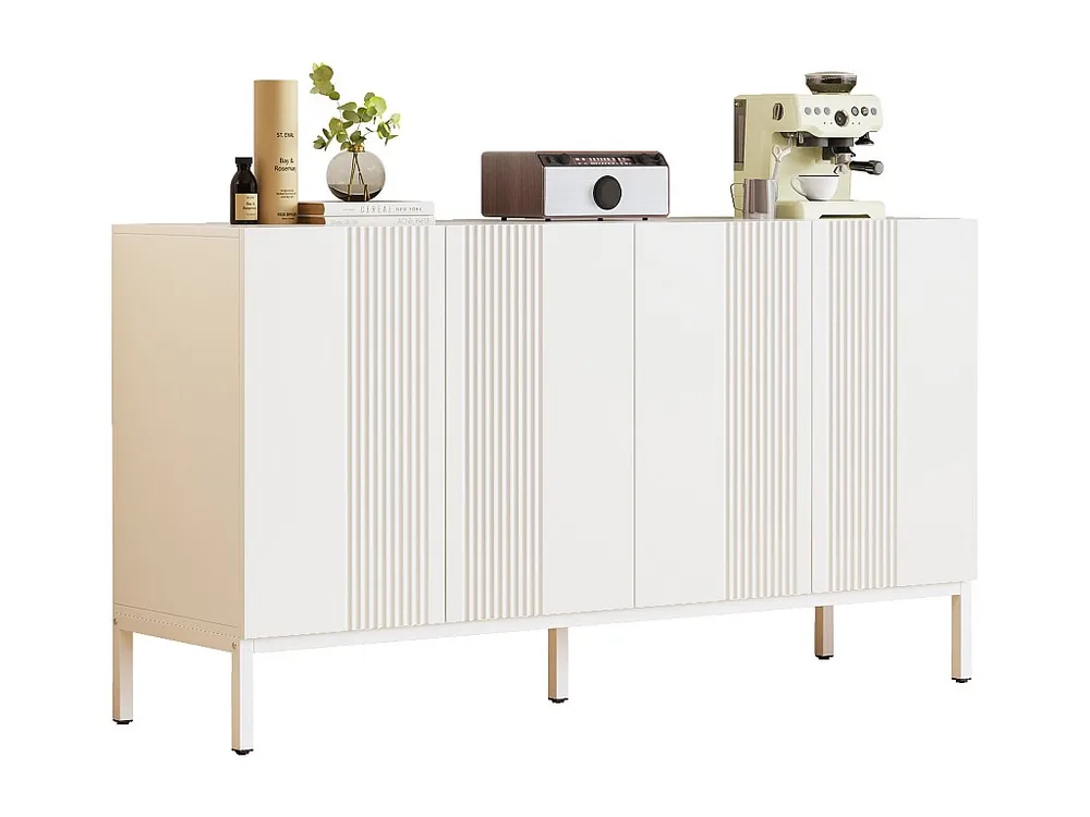 Credenza moderna con 4 ante - 140 x 41,5 x 80 cm - MDF e pannelli di particelle - per soggiorno o cucina - Bianco Antimacc...