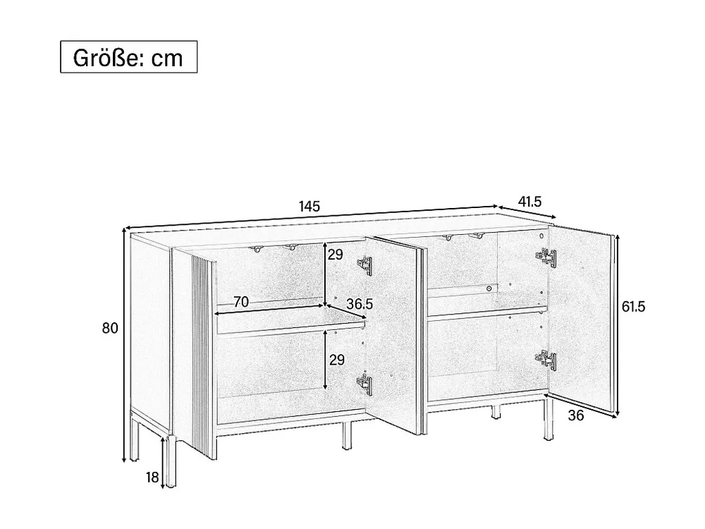 Credenza moderna con 4 ante - 140 x 41,5 x 80 cm - MDF e pannelli di particelle - per soggiorno o cucina - Bianco Antimacc...