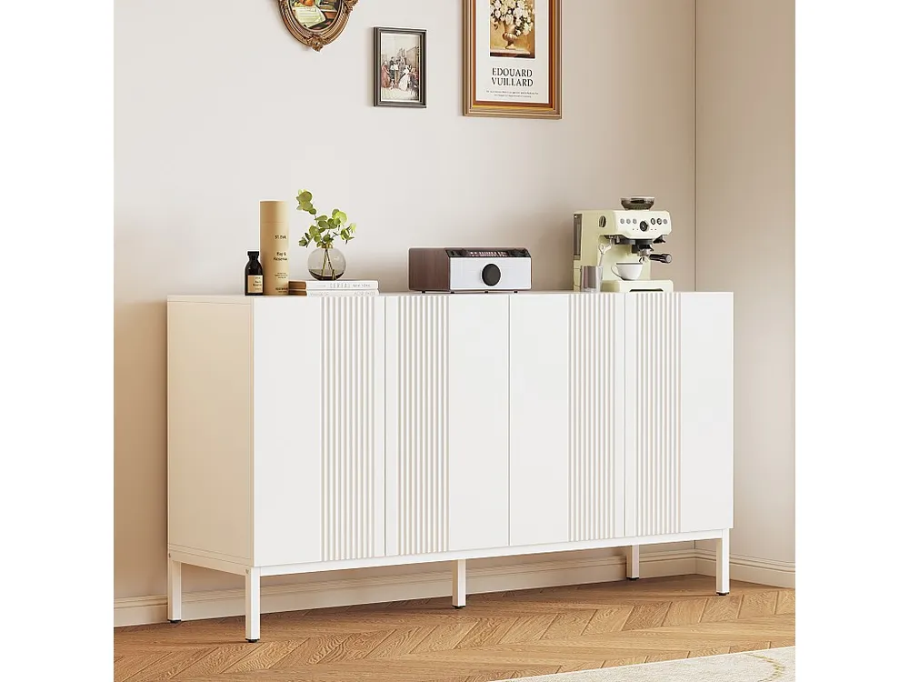 Credenza moderna con 4 ante - 140 x 41,5 x 80 cm - MDF e pannelli di particelle - per soggiorno o cucina - Bianco Antimacc...