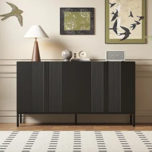Credenza moderna con 4 ante - 140 x 41,5 x 80 cm - MDF e pannelli di particelle - per soggiorno o cucina - Nero Design Ind...