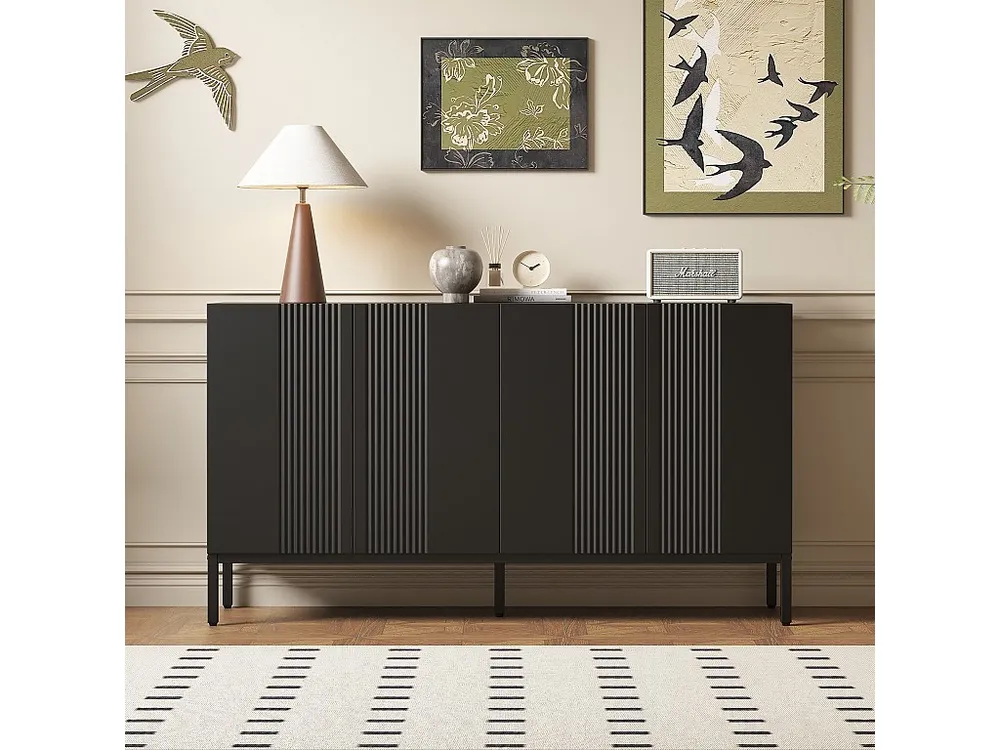 Credenza moderna con 4 ante - 140 x 41,5 x 80 cm - MDF e pannelli di particelle - per soggiorno o cucina - Nero Design Ind...