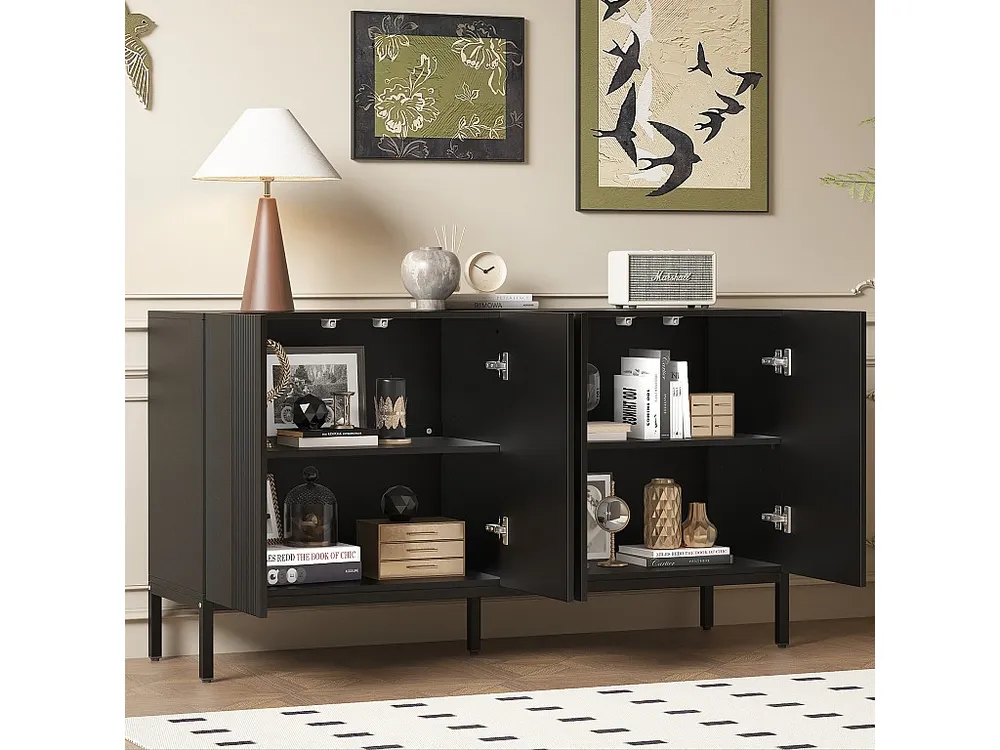Credenza moderna con 4 ante - 140 x 41,5 x 80 cm - MDF e pannelli di particelle - per soggiorno o cucina - Nero Design Ind...