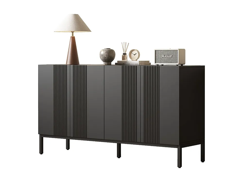 Credenza moderna con 4 ante - 140 x 41,5 x 80 cm - MDF e pannelli di particelle - per soggiorno o cucina - Nero Design Ind...