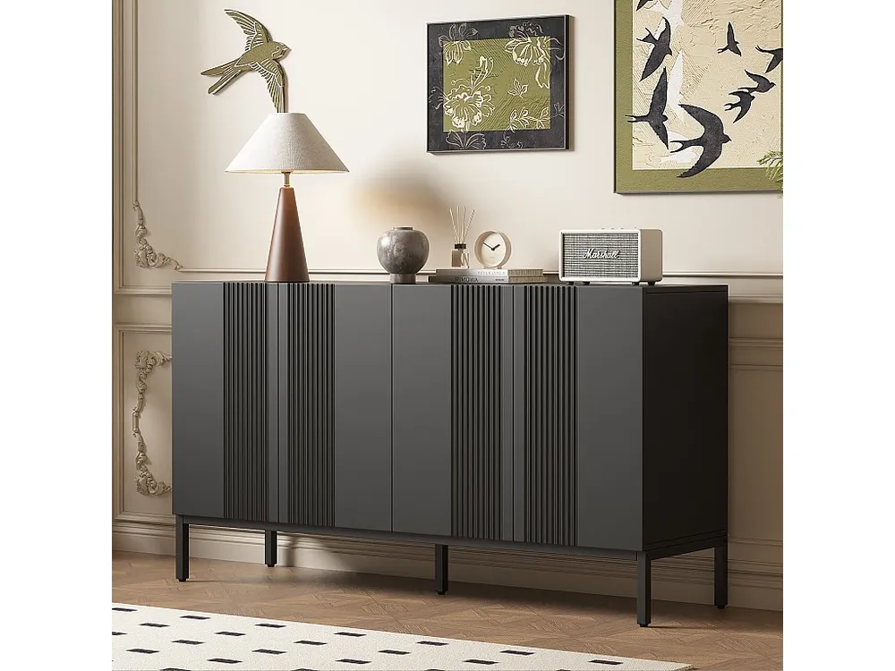 Credenza moderna con 4 ante - 140 x 41,5 x 80 cm - MDF e pannelli di particelle - per soggiorno o cucina - Nero Design Ind...