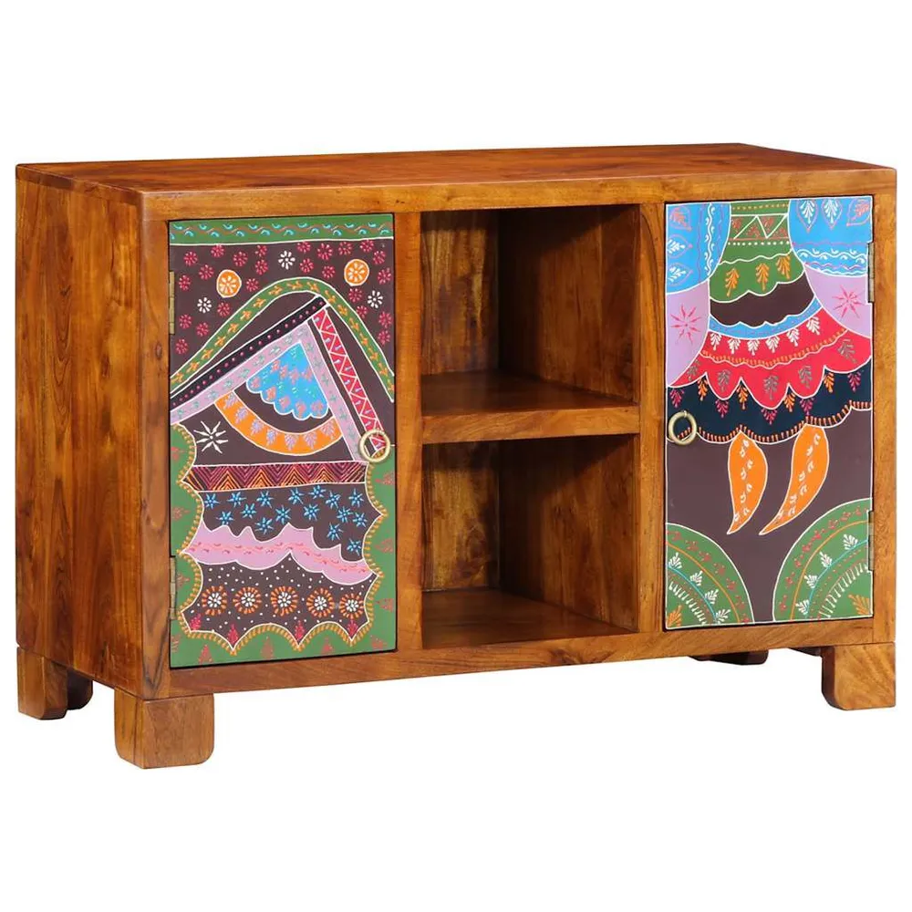 Credenza Multicolore 90x35x60 Legno Massello di Acacia