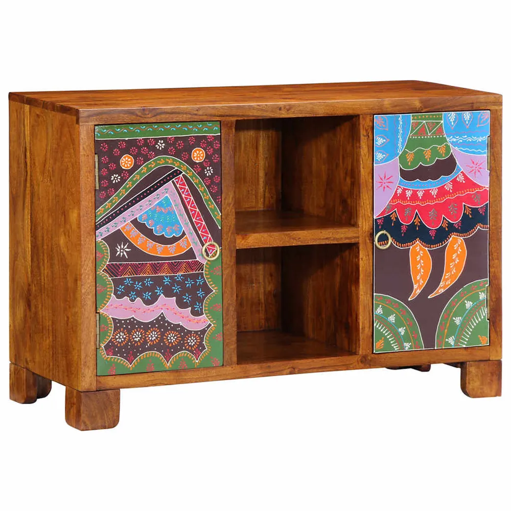 Credenza Multicolore 90x35x60 Legno Massello di Acacia