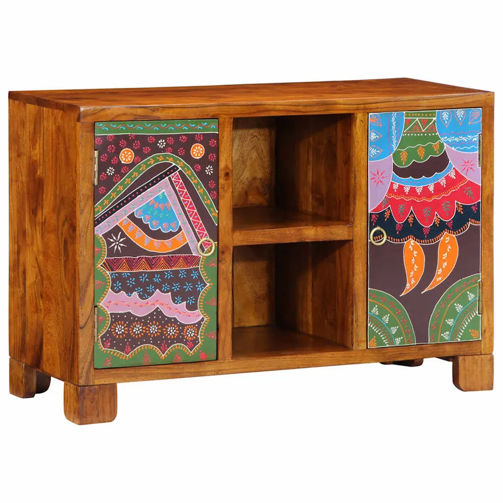 Credenza Multicolore 90x35x60 Legno Massello di Acacia