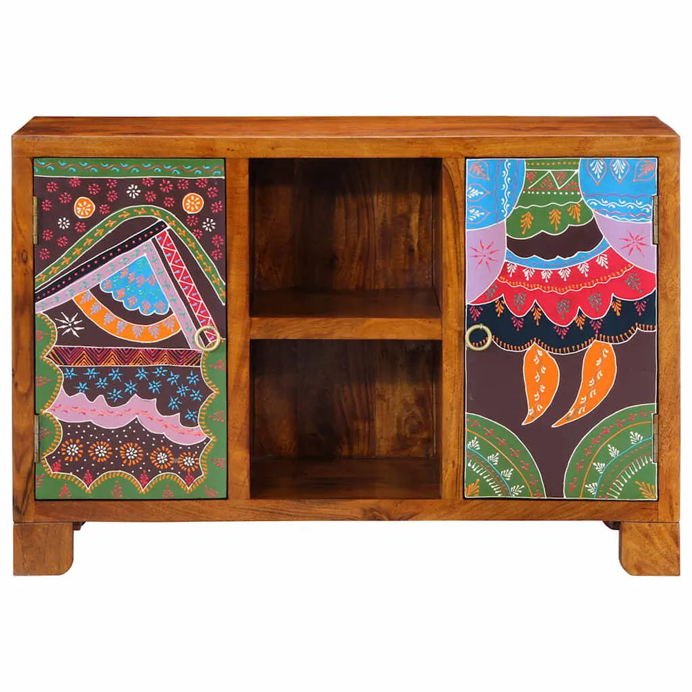Credenza Multicolore 90x35x60 Legno Massello di Acacia