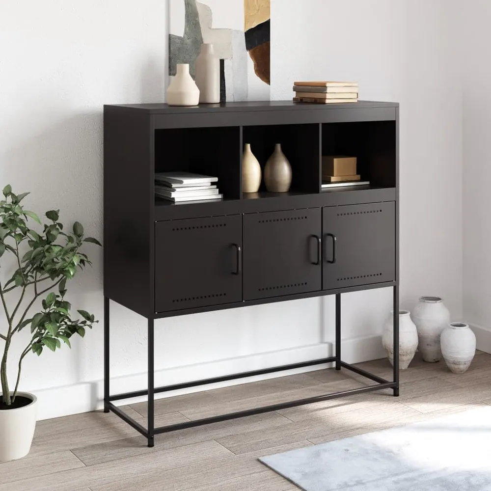 Credenza Nera 100,5x39x107 cm Acciaio Design Industriale