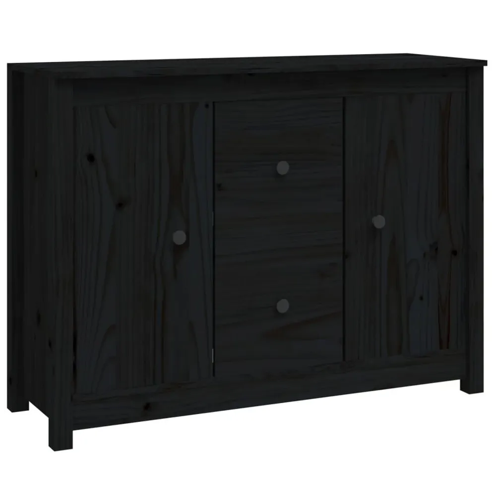Credenza Nera 100x35x74 cm Legno Massello di Pino