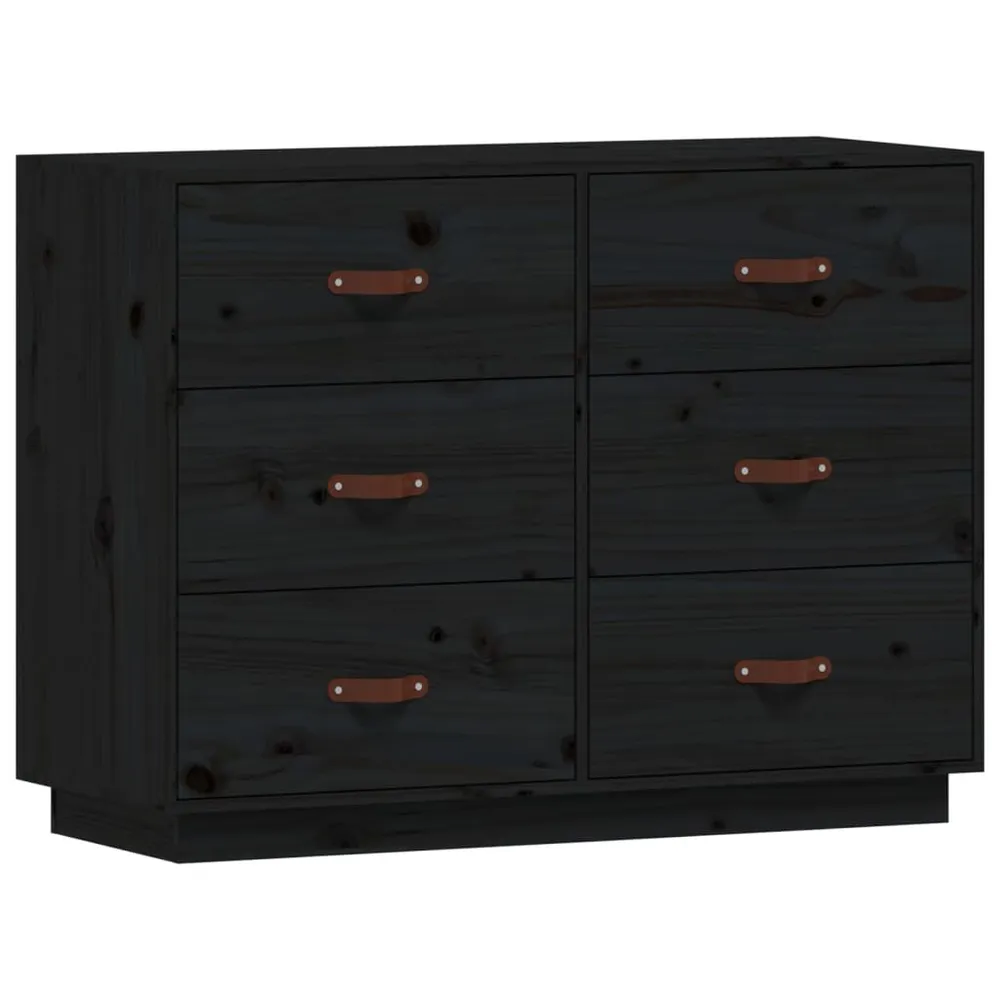 Credenza Nera 100x40x75 cm Legno Massello di Pino