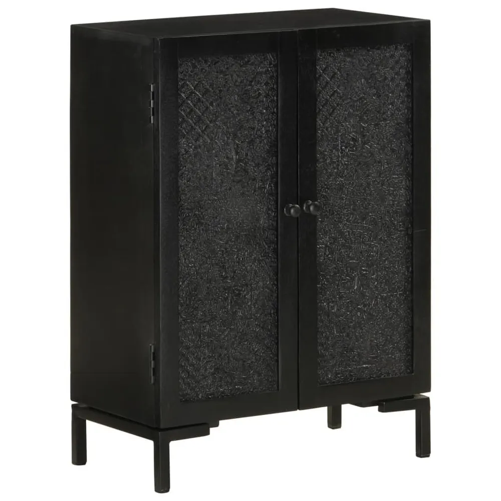 Credenza Nera 55x30x77 cm Legno Massello di Mango e Ferro