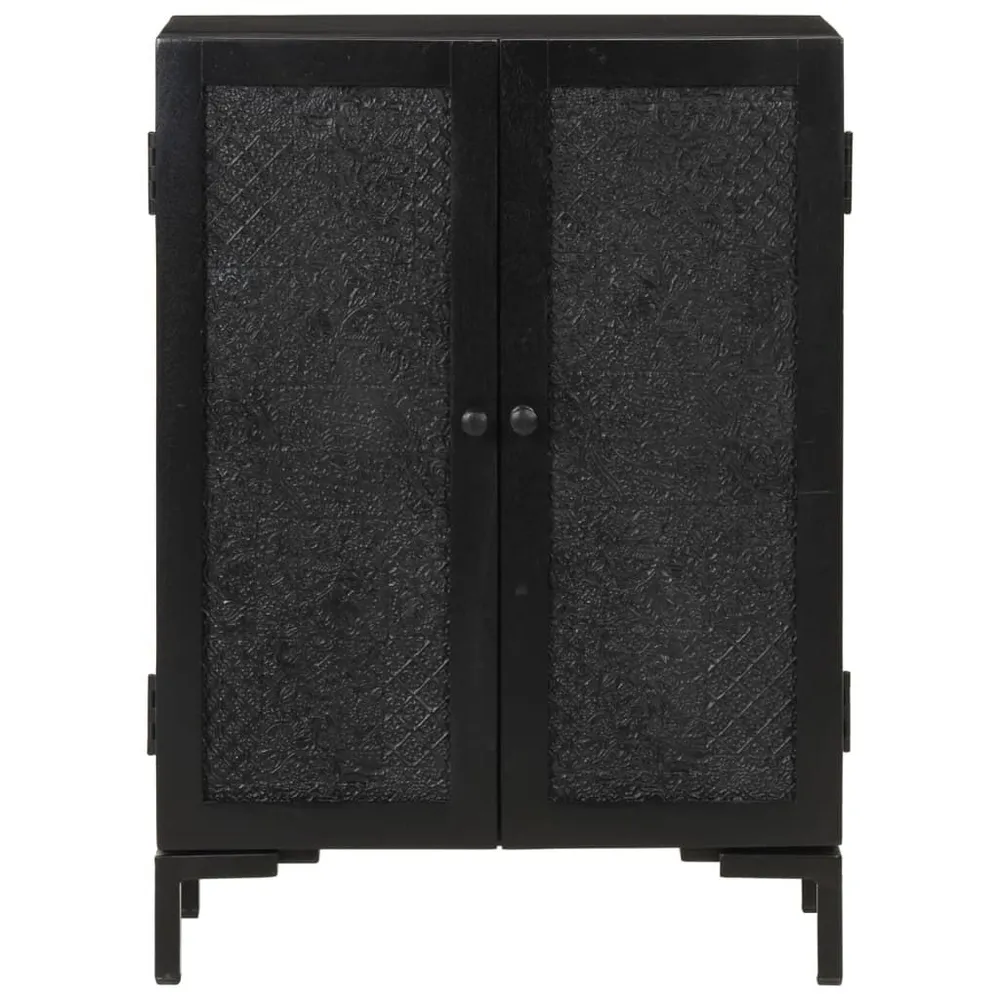 Credenza Nera 55x30x77 cm Legno Massello di Mango e Ferro