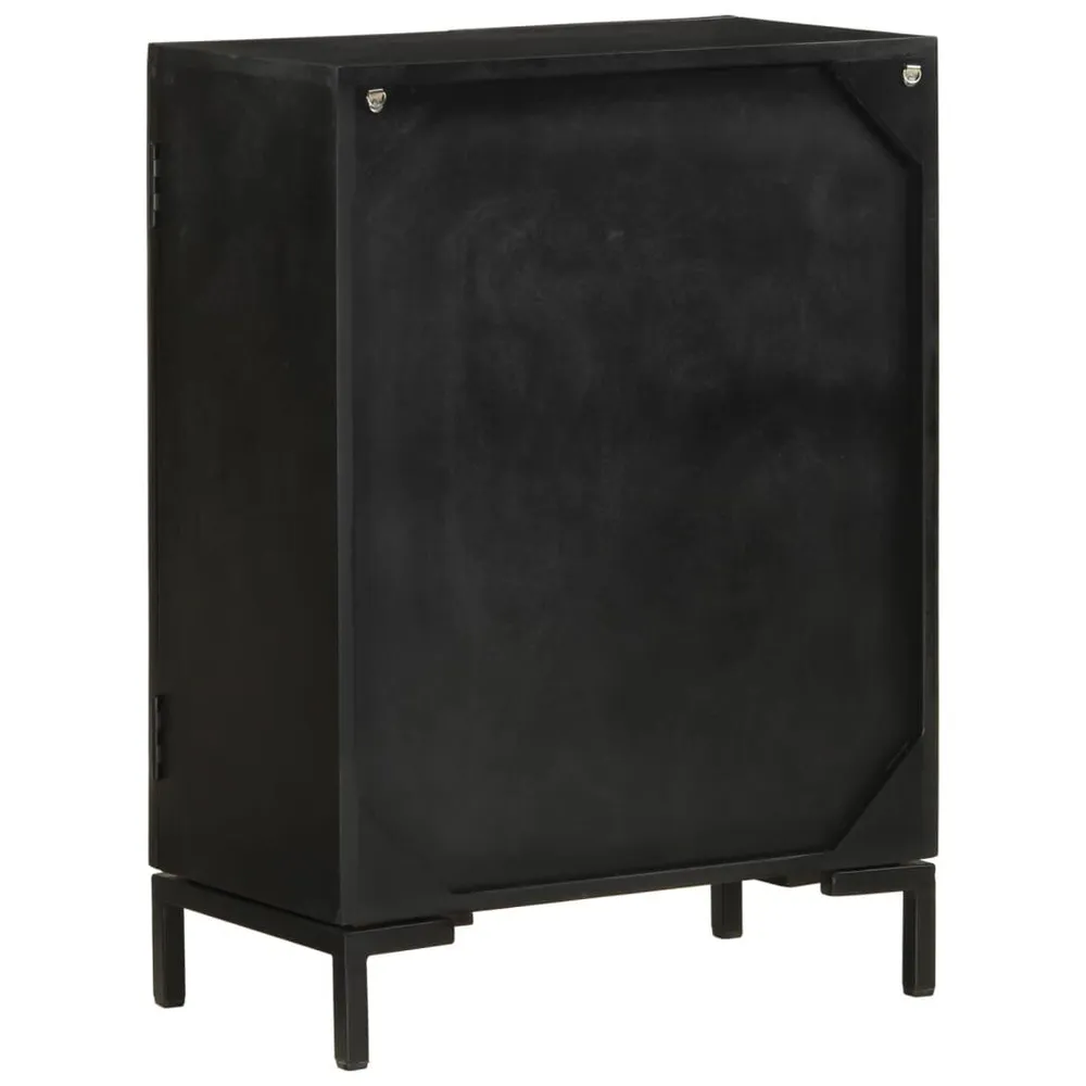 Credenza Nera 55x30x77 cm Legno Massello di Mango e Ferro