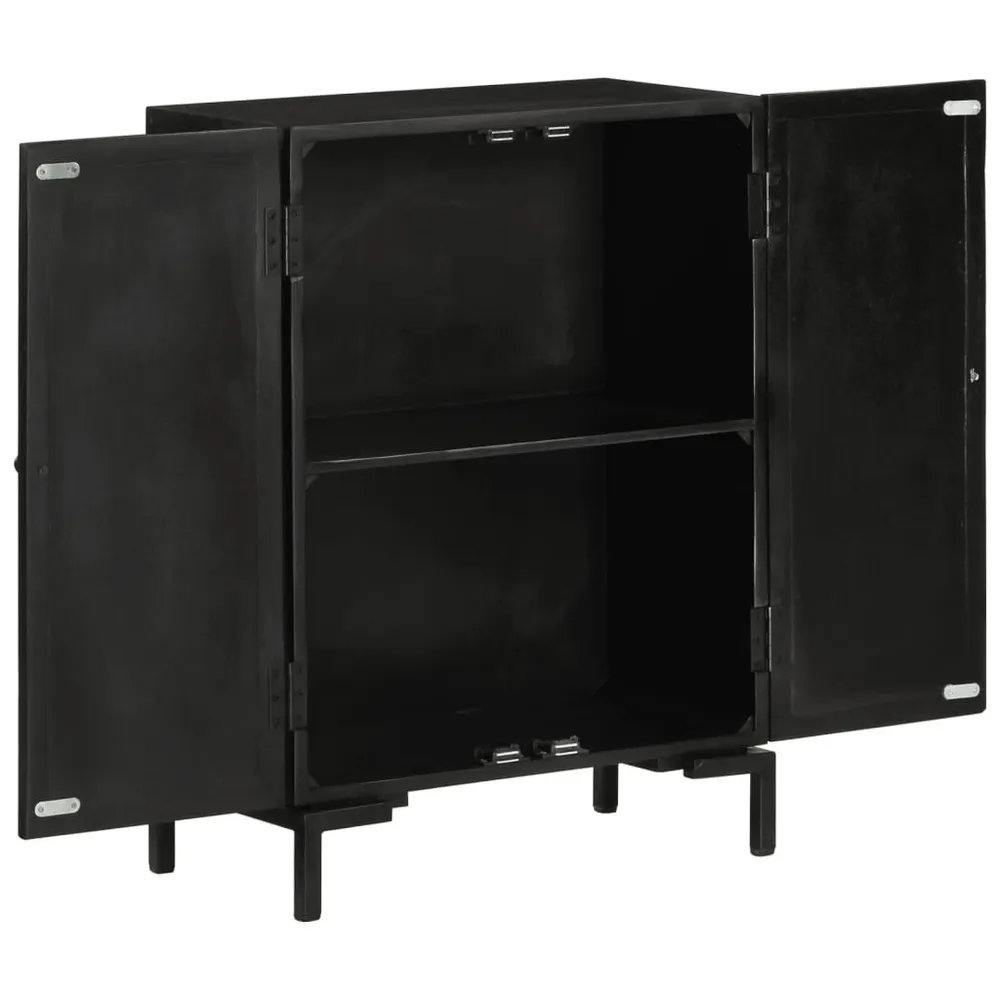 Credenza Nera 55x30x77 cm Legno Massello di Mango e Ferro