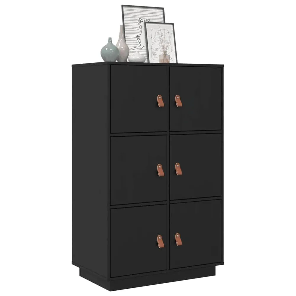 Credenza Nera 67x40x108,5 cm Legno Massello di Pino
