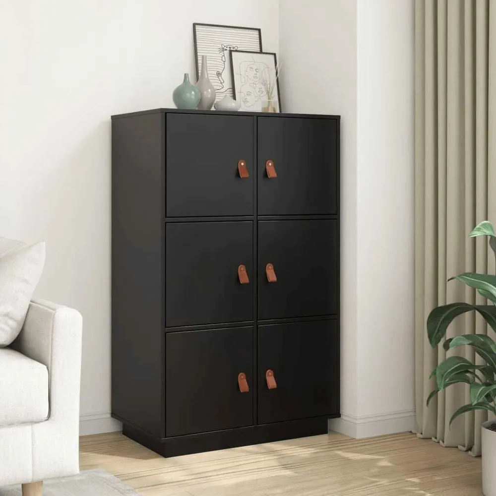 Credenza Nera 67x40x108,5 cm Legno Massello di Pino