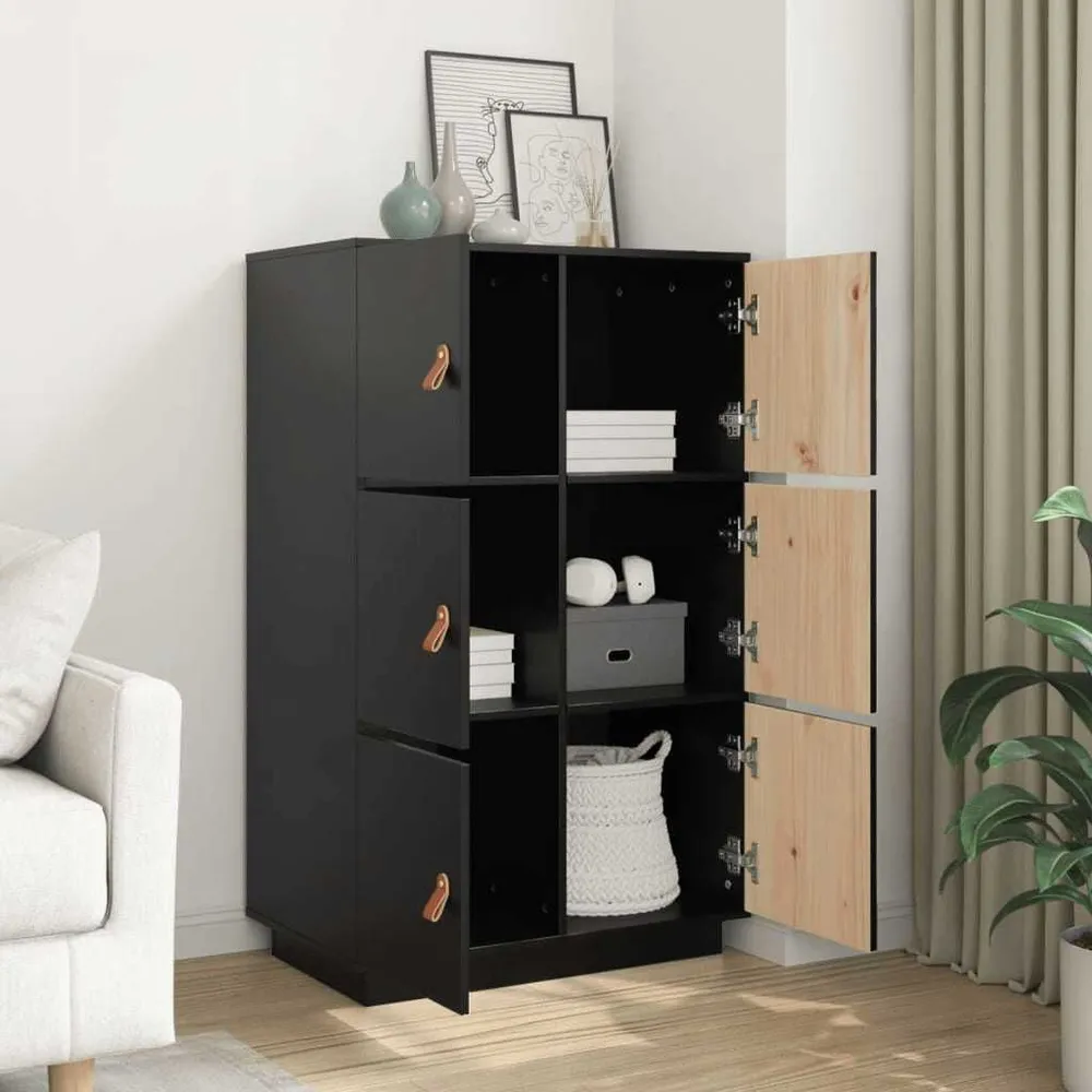 Credenza Nera 67x40x108,5 cm Legno Massello di Pino