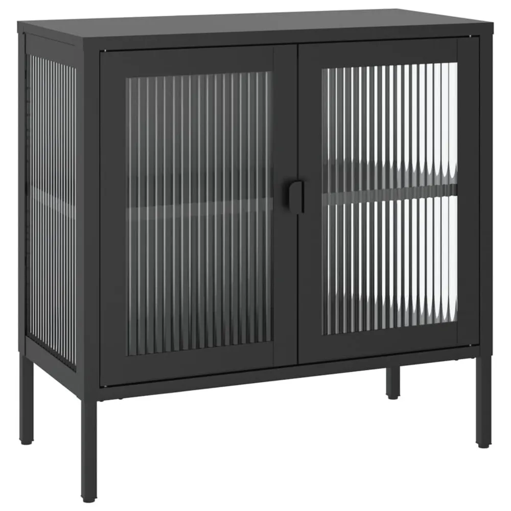 Credenza Nera 70x35x70 cm Vetro e Acciaio per Pranzi Famiglia
