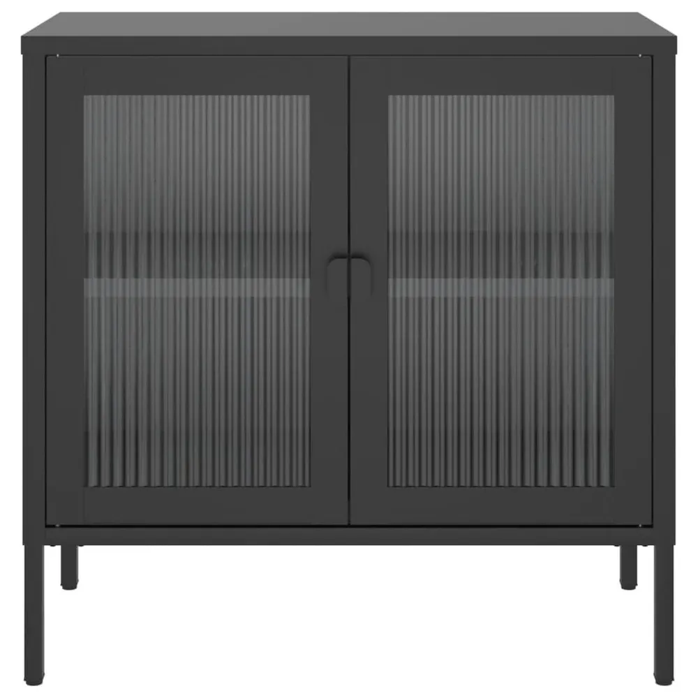 Credenza Nera 70x35x70 cm Vetro e Acciaio per Pranzi Famiglia